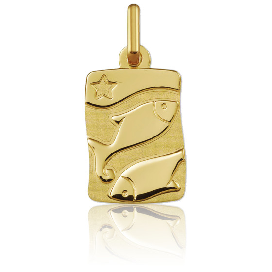Pendentif Poisson (Astro) – Plaque Or Daureal, Pierre Naturelle – Vintage