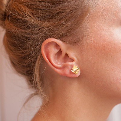 Boucles d'oreilles Carrées Effet Froissé, Or Jaune 375 - Scarlett or Scarlett
