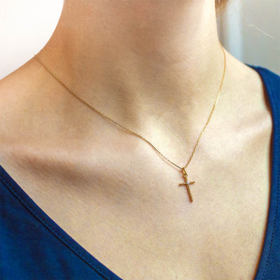Pendentif Croix, Diamant & Or Jaune 750, 16x10mm - Joelli