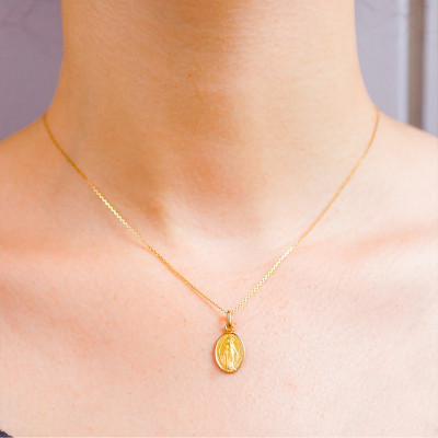 Médaille Vierge Miraculeuse Bord Poli, Or Jaune 750 - Emanessence