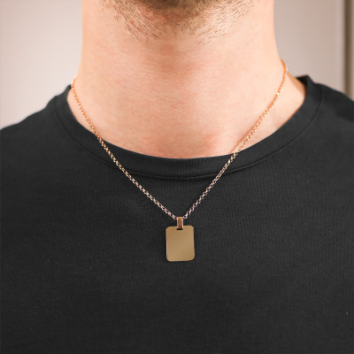 Pendentif Personnalisé Plaque Rectangle , Or jaune 750 - Lucas Lucor