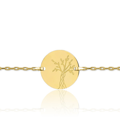 Gourmette Médaille Arbre de Vie, Or Jaune 375, 14 cm - Lucas Lucor