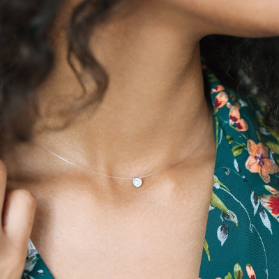 Collier fil nylon, Diamant G SI2 (serti clos) - Diamond Lady