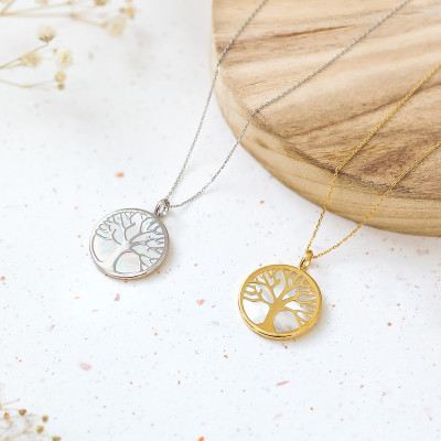 Médaille Arbre de Vie, Nacre & Or Jaune, 20mm - Vandona