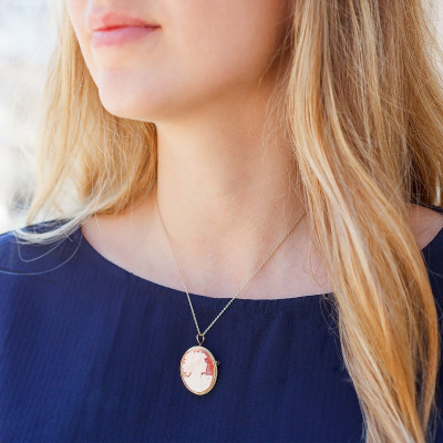 Pendentif Broche Camée Agathe, Or jaune 750 - Emanessence