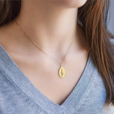 Médaille Vierge Miraculeuse moderne, Or jaune 750 - Lumiosa