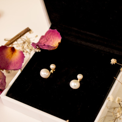 Boucles d'oreilles boutons perlés, Or jaune - Emanessence