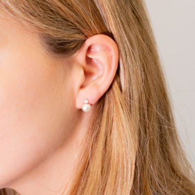 Puces d'oreilles, Or jaune et perles blanches - Emanessence