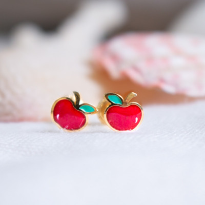 Boucles d'oreilles pomme rouge, Or jaune et émail - Bambins