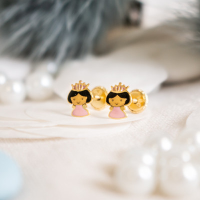 Boucles d'oreilles princesse, Or jaune et émail - Bambins