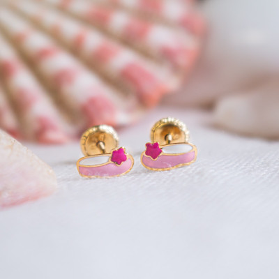 Boucles d'oreilles Ballerines, Email & Or jaune - Bambins