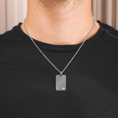 Pendentif Plaque, Or Blanc & Diamant - Lucas Lucor
