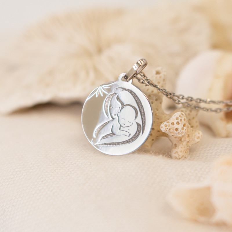Médaille Vierge à l'Enfant, Or Blanc 9 ou 18K Lucas Lucor Médaille Vierge à l'Enfant, Or Blanc 9 ou 18K Lucas Lucor