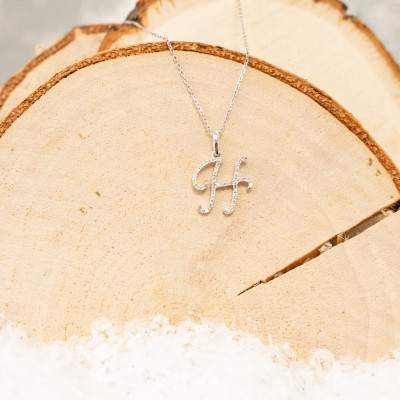 Pendentif lettre H, Or blanc 750 et diamants - Allegoria