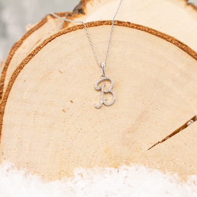 Pendentif lettre B, Or blanc 750 et diamants - Allegoria