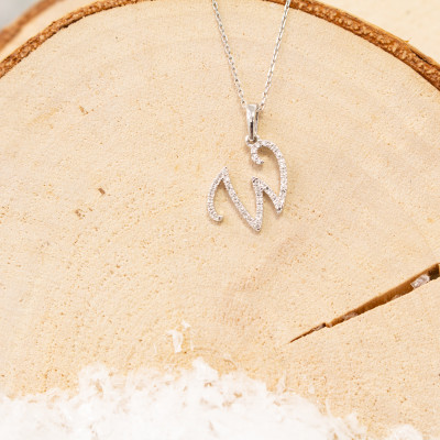 Pendentif lettre W, Or blanc 750 et diamants - Allegoria