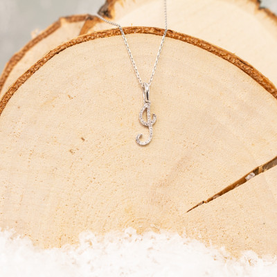 Pendentif lettre J, Or blanc 750 et diamants - Allegoria