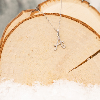 Pendentif lettre A, Or blanc 750 et diamants - Allegoria