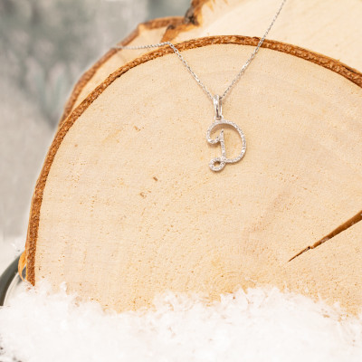 Pendentif lettre D, Or blanc 750 et diamants - Allegoria