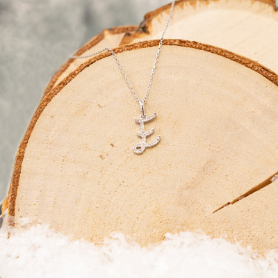 Pendentif lettre E, Or blanc 750 et diamants - Allegoria