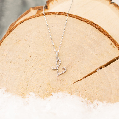 Pendentif lettre L, Or blanc 750 et diamants - Allegoria