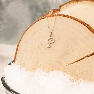 Pendentif lettre P, Or blanc 750 et diamants - Allegoria