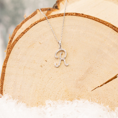 Pendentif lettre R, Or blanc 750 et diamants - Allegoria