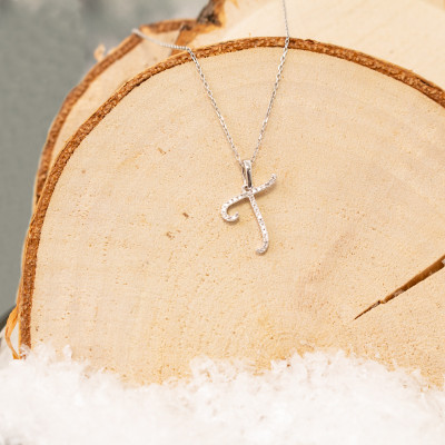 Pendentif lettre T, Or blanc 750 et diamants - Allegoria