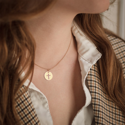 Médaille ronde croix ajourée, Or jaune, 15mm - Lucas Lucor