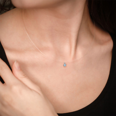 Collier fil nylon serti griffe, Aigue Marine et Or blanc 375 - Aurora