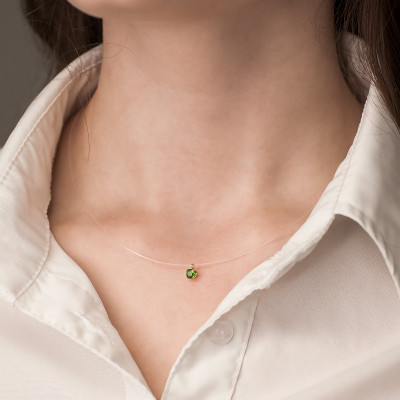 Collier fil nylon serti griffe, Diopside et Or jaune 375 - Aurora