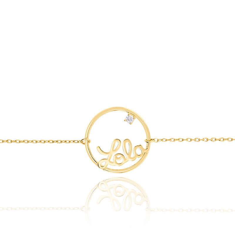 Bracelet Prenom Personnalisable Cercle 15 Mm Or Jaune 9k