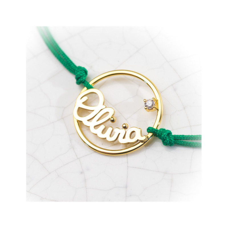 Bracelet Personnalise Cercle 15 Mm Or Jaune 9k Et Cordon