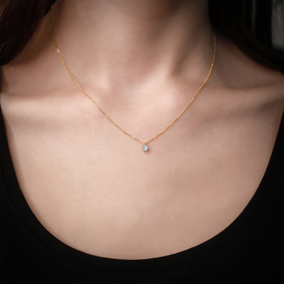 Collier Aigue Marine, Or jaune 375 - Aurora