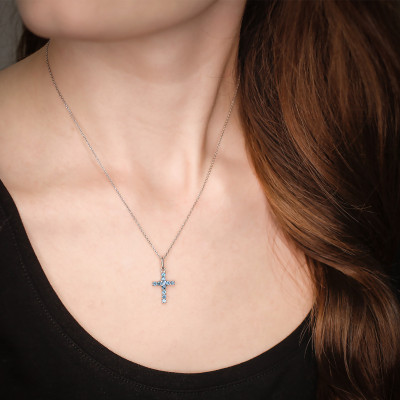 Pendentif croix, Or blanc 375 & Topaze - Aurora