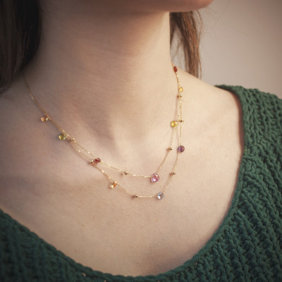 Double collier femme pierres de couleurs, Or jaune 375 - Emanessence