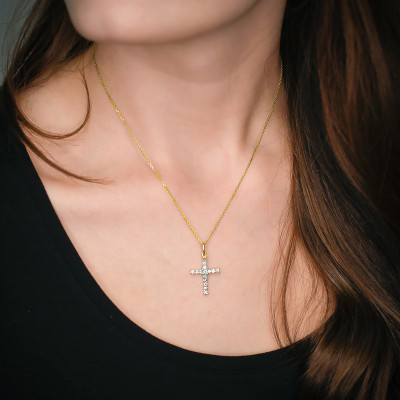 Pendentif Croix, Or jaune 375 & Topaze, 16.5x12mm - Aurora