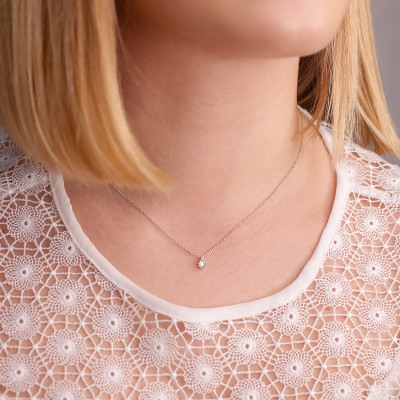 Collier Diamant 0,04 ct, Argent 925 et Or Blanc 750 - My Little Diamond