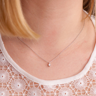 Collier Diamant, Argent 925 & Or Blanc 750 - My Little Diamond