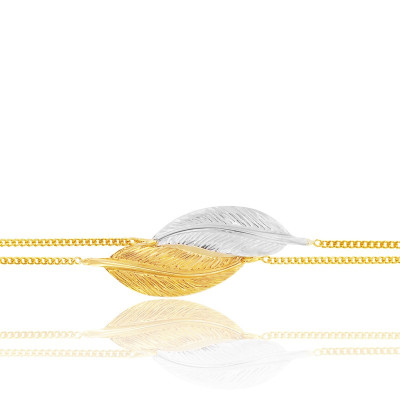 Bracelet Double Chaîne Petites Plumes, Or Blanc et Jaune 375 - Scarlett or Scarlett