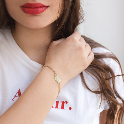 Bracelet Double Chaîne Petites Plumes, Or Blanc et Jaune 375 - Scarlett or Scarlett