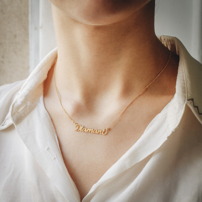 Collier personnalisé prénom diamant 0,015 ct, Or jaune 375, 42cm - Rosatella
