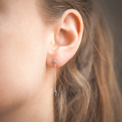Boucles d'oreilles Pendantes, Or blanc Saphir & Diamant - Aurora
