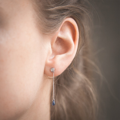 Boucles d'oreilles Pendantes, Or blanc Diamant & Saphir - Aurora