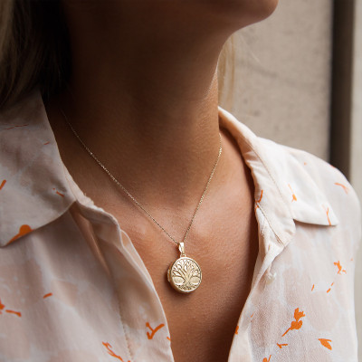 Pendentif Photo Rond Arbre de vie, Or jaune 375, 22mm - Emanessence