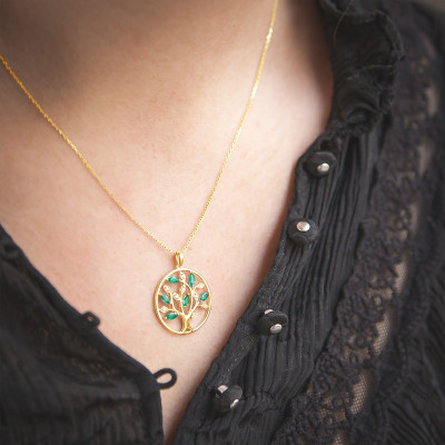Pendentif Arbre de Vie Diamants & Emeraudes, Or jaune - Aurora