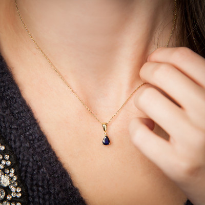 Pendentif Poire, Or jaune & Saphir - Aurora