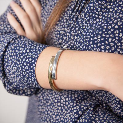 Bracelet Jonc Fil Rectangulaire Creux, 2 Ors 750 - Emanessence