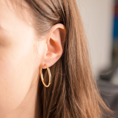 Boucles d'oreilles Créoles fil rond 2 mm, 25 mm Or jaune 750 - Emanessence