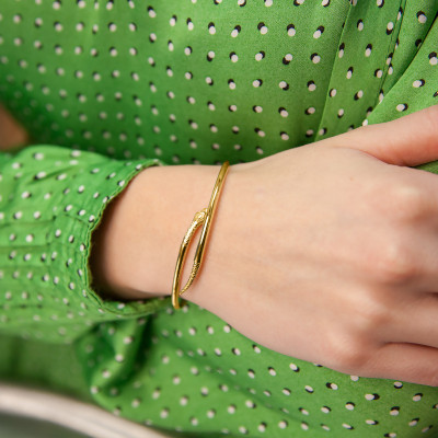 Bracelet Jonc Ovale Serpent, Or jaune 375, 60mm - Emanessence